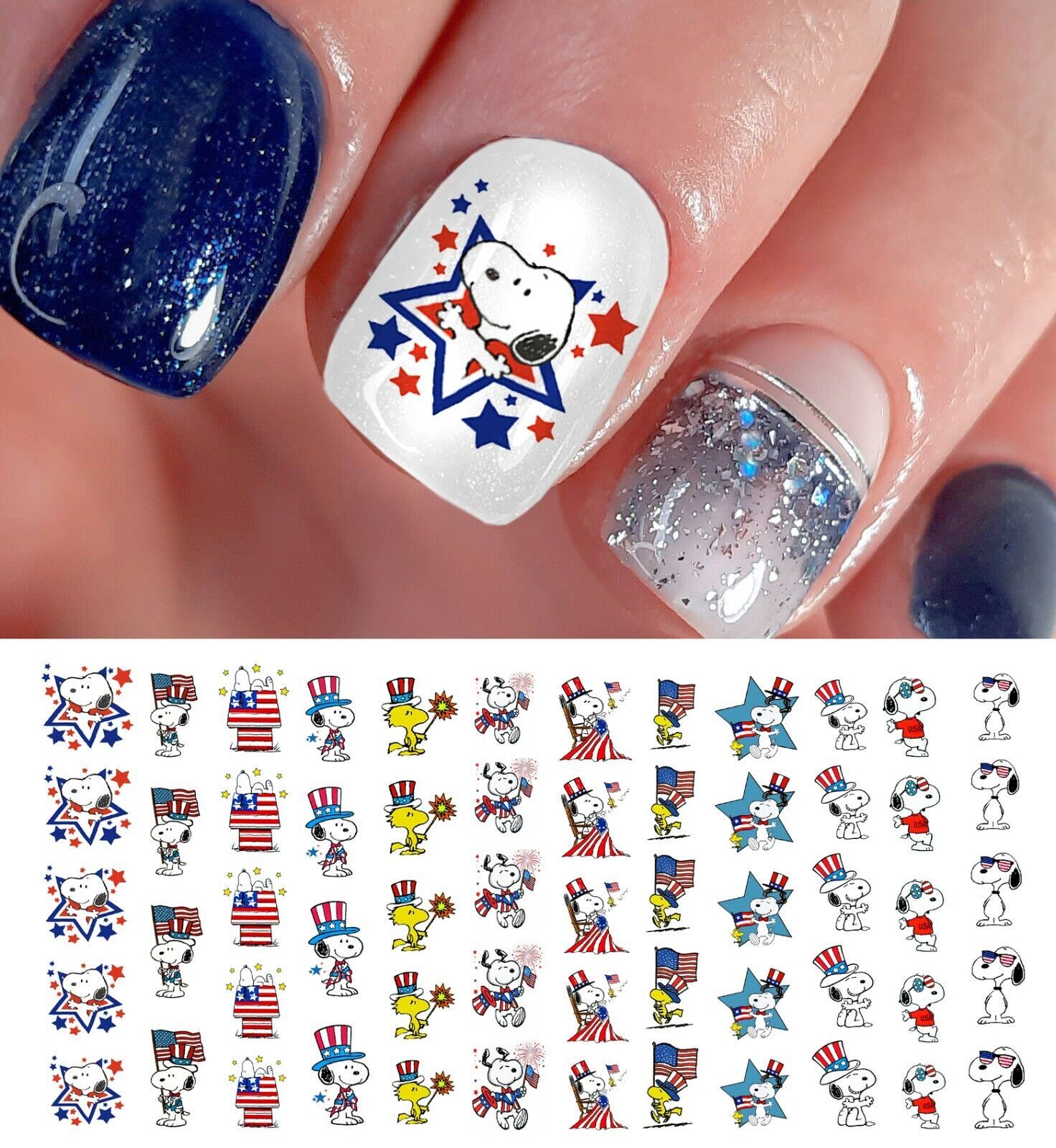 Snoopy Charlie Brown 4th of July - Nail Art Decals - Moon Sugar Decals