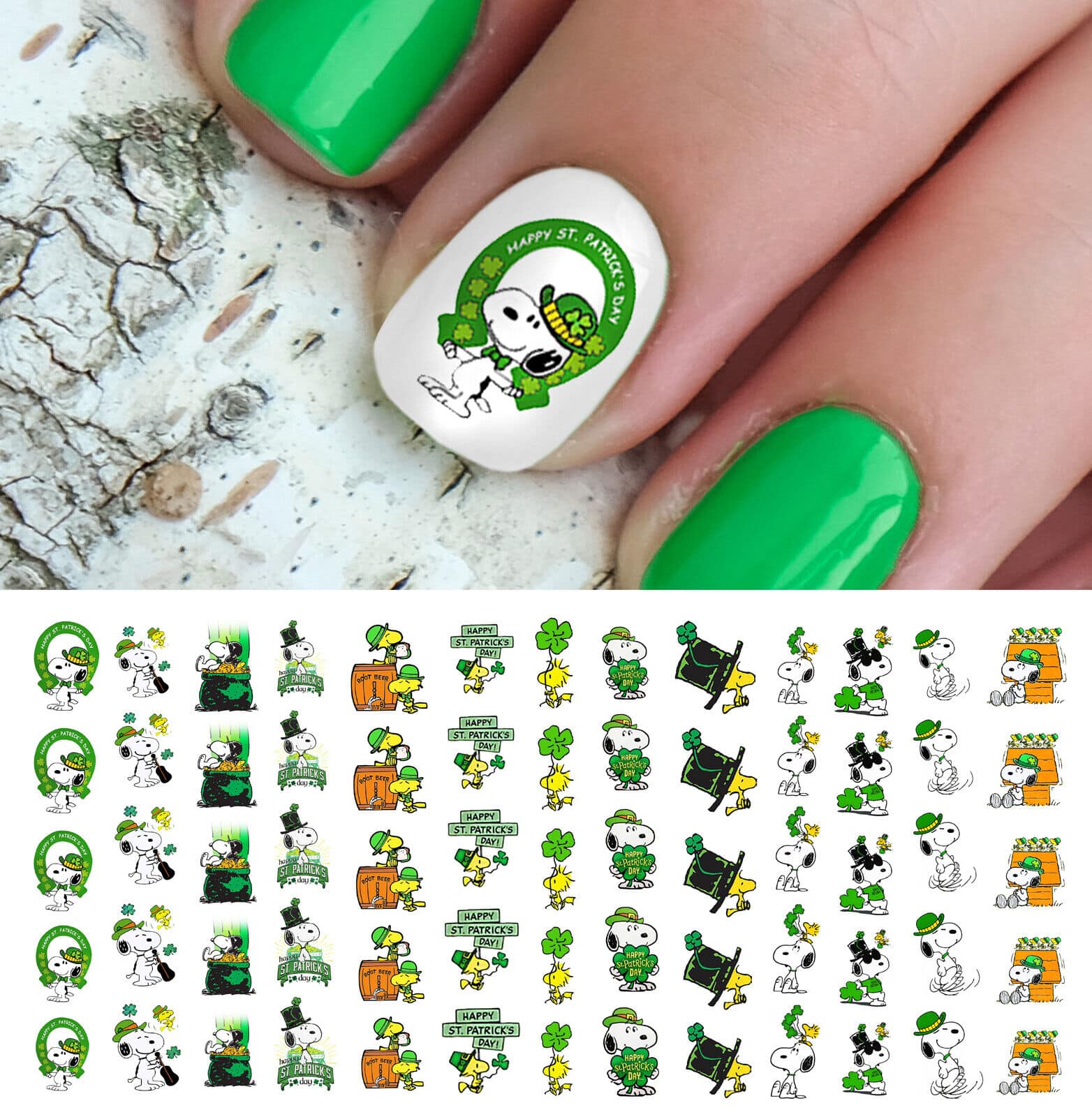 Snoopy Charlie Brown St Patrick's Day - Nail Art Decals - Moon Sugar Decals