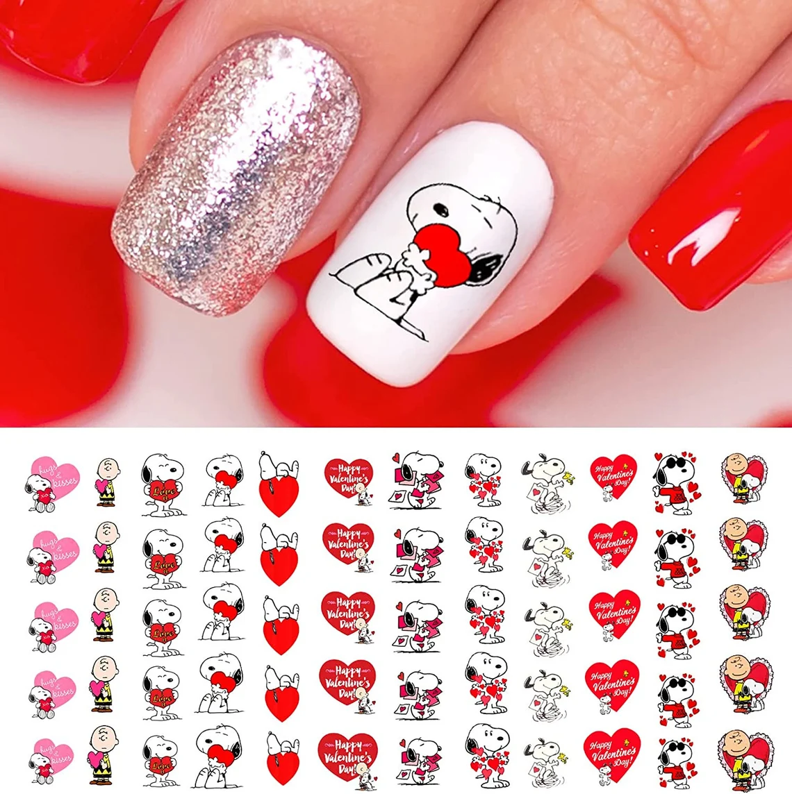 Snoopy Charlie Brown Valentines Day - Nail Decals - Moon Sugar Decals